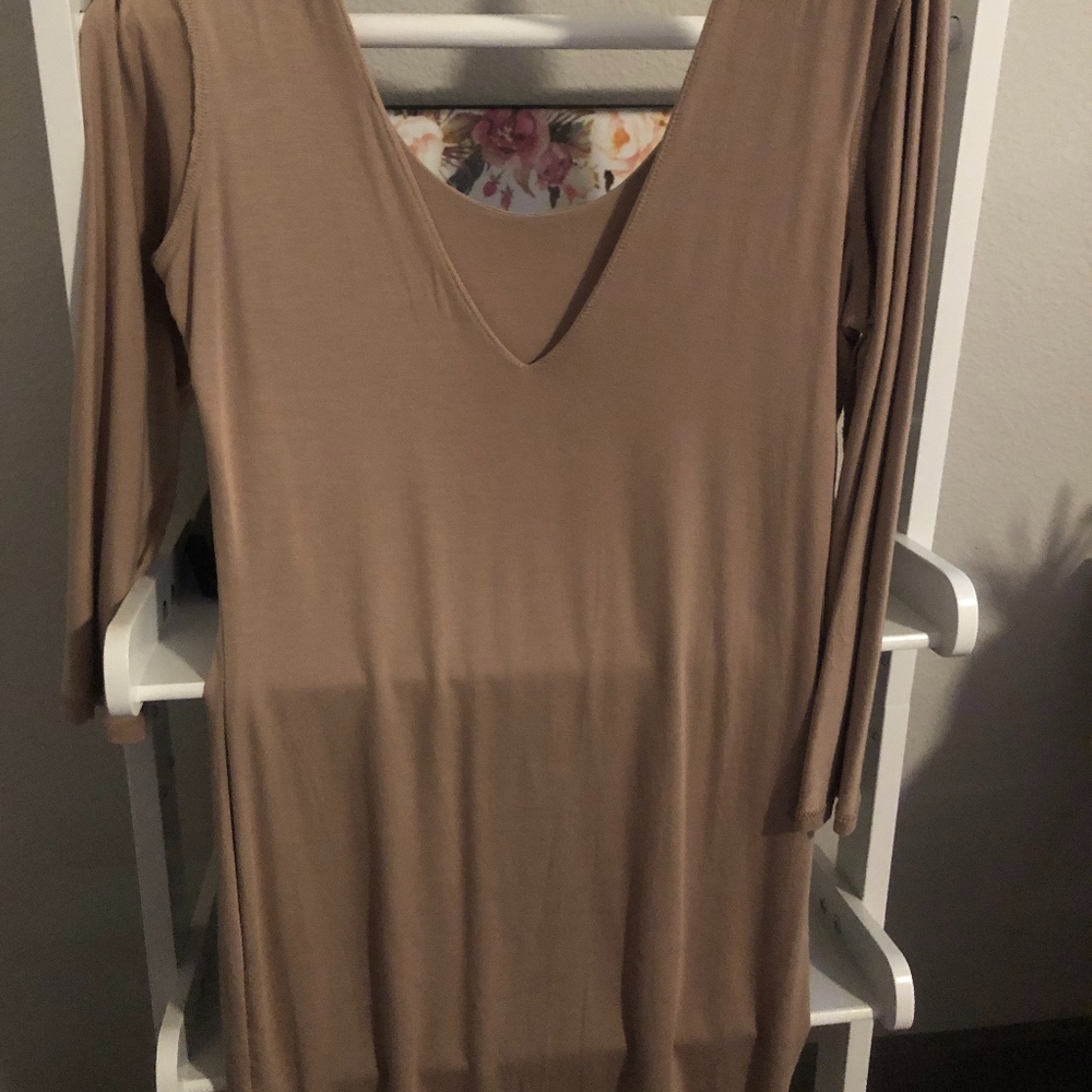 Neutral V-Neck Mini Dress